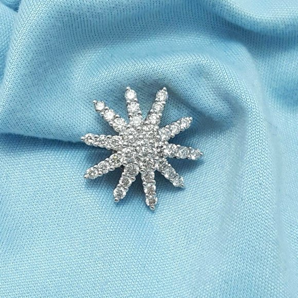 Beautiful 14K Solid White Gold 10 Sided Star Shaped Charm Pendant with Diamonds